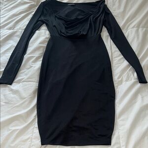 Black Asymmetrical Long Sleeve Bodycon Dress